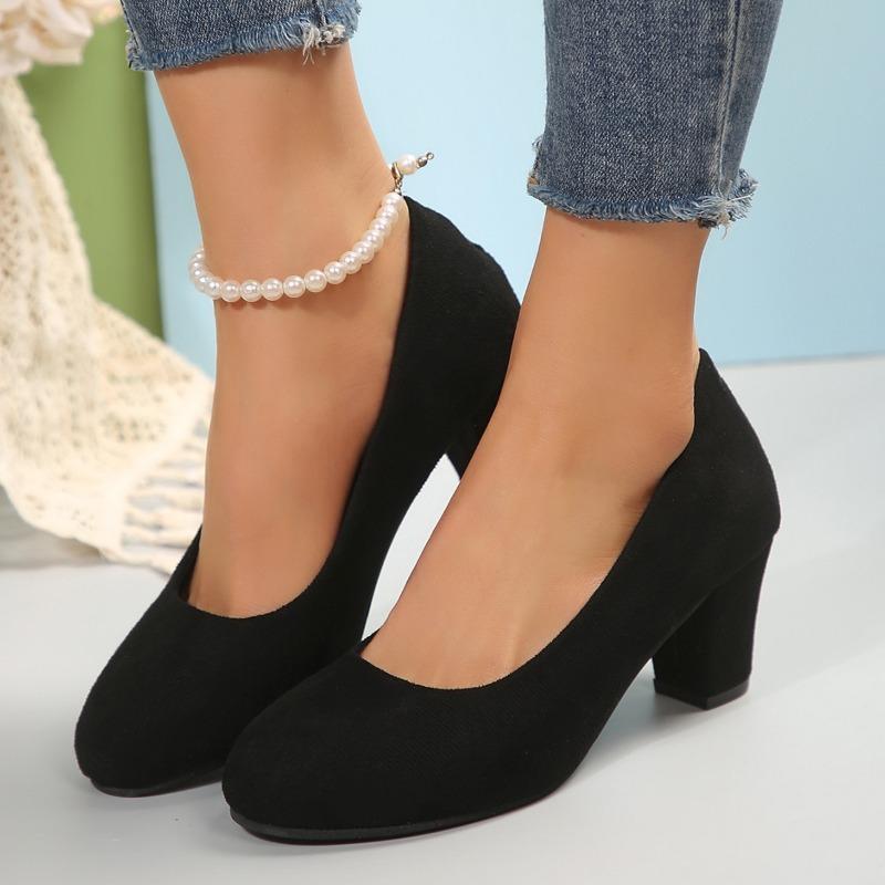 Fashion Shoes Female 2024 Summer New Women's Pumps Comfortable Round Toe Shallow Office Classic Chunky Heels Ladies Shoes