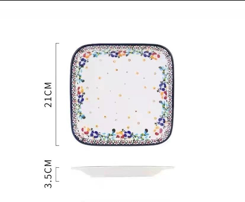 

Чистий ручний розпис керамічного домашнього посуду, чаша для рису, тарілка-гриль, рибна тарілка, обідня тарілка 8.25 inch square disc