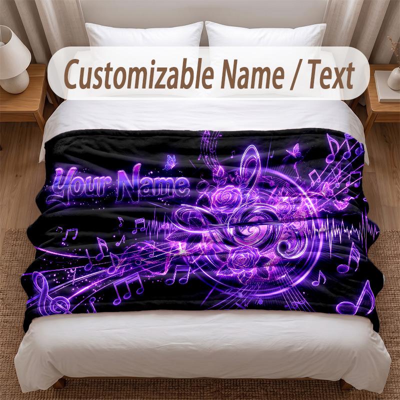 Music General Theme Soft Blanket Personalized Custom Name Text Print Warm Blanket Home Sofa Bedroom Decor