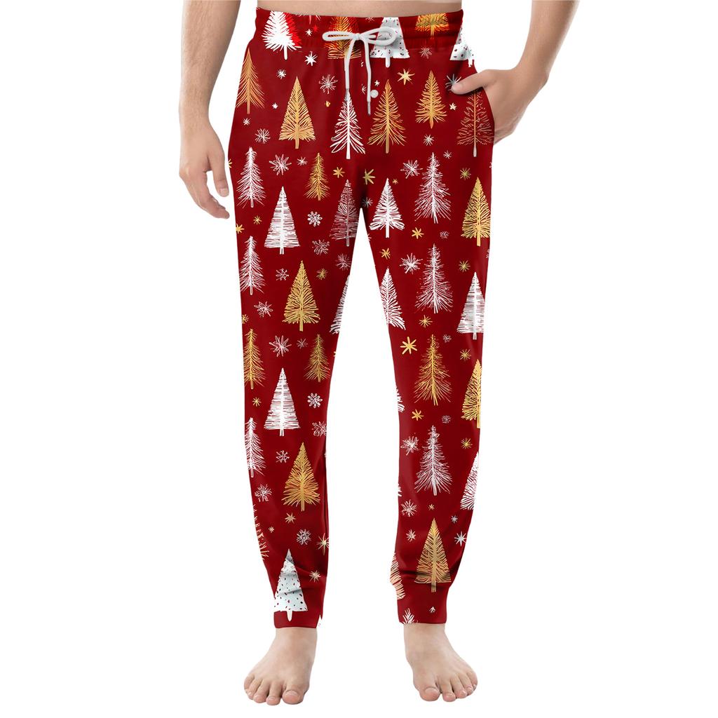 Pánské ležérní kalhoty se stahovací šňůrkou, kapsami a manžetami, domácí spací kalhoty