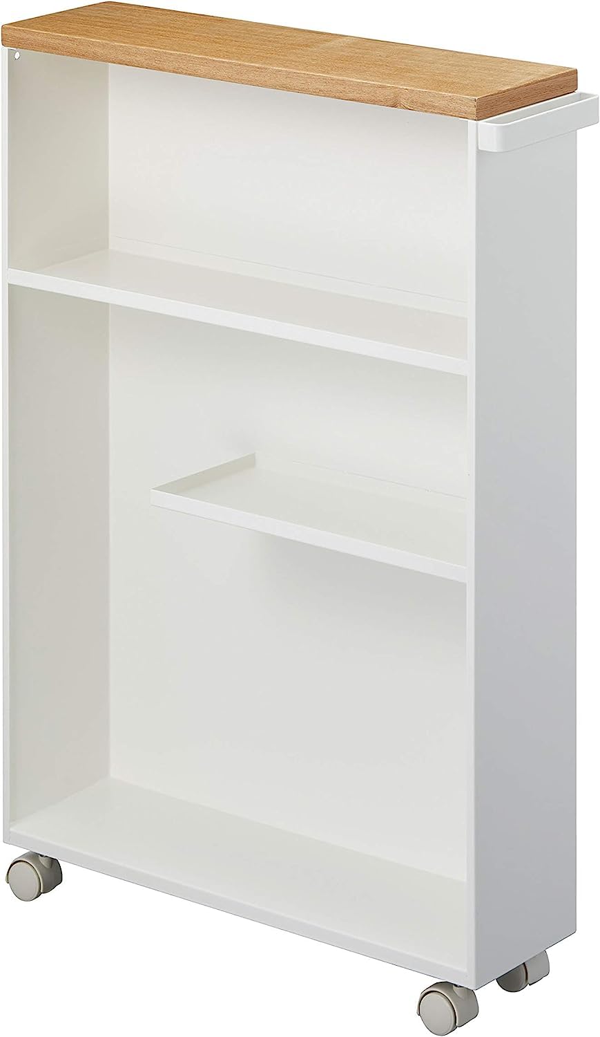 Tower Slim Toilet Rack with with 13cm Stylish Nordic Style Storage Handle, White, Slim, Casters, Wide, Rack.