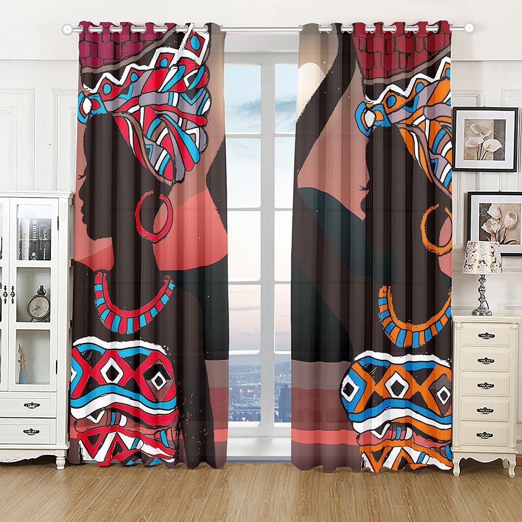 Luxusní Africká Tančící Žena Muž Doprava Zdarma Okenní Závěs Do Obývacího Pokoje Dětské Ložnice Koupelny Kuchyně Dveře Domácí Dekorace 2ks