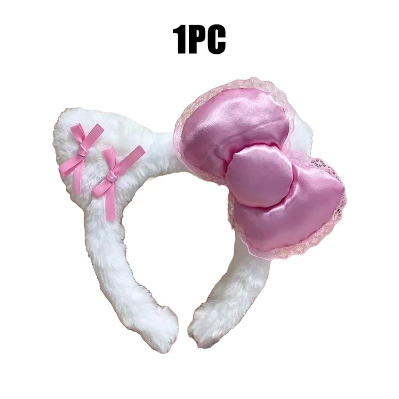 1-20Pcs Hair Band Cute Cat Ears Hair Band with Bow Hair Band for Girls Face Wash Make-up Headband Anti-slip Headband