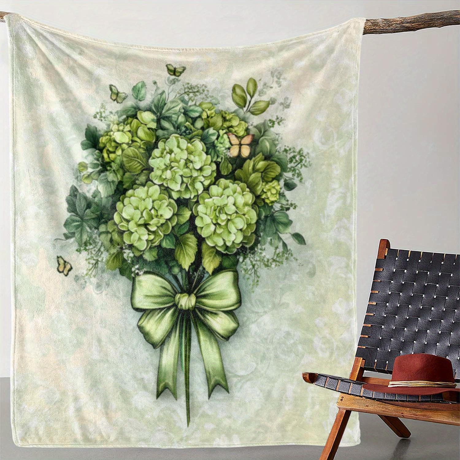 

1pc Blanket, Hand-Held Green Flower Bow Print Blanket, Warm and Comfortable Soft Blanket, Suitable for Sofa, Bed, Sofa 75x90cm28x35in
