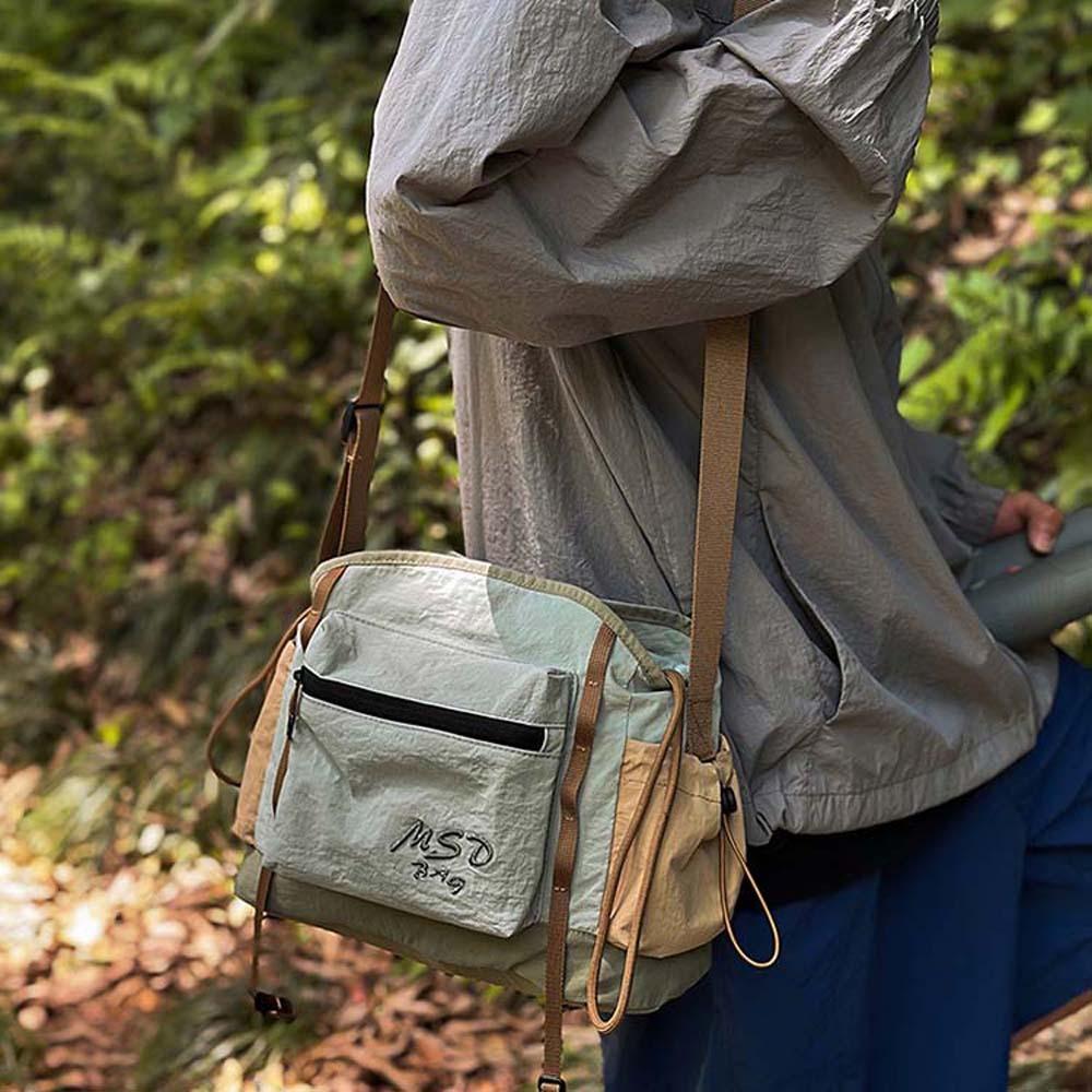 Portable Outdoor Nylon Shoulder Pouch Embroidery Drawstring Bucket Cloth Bag  Hiking
