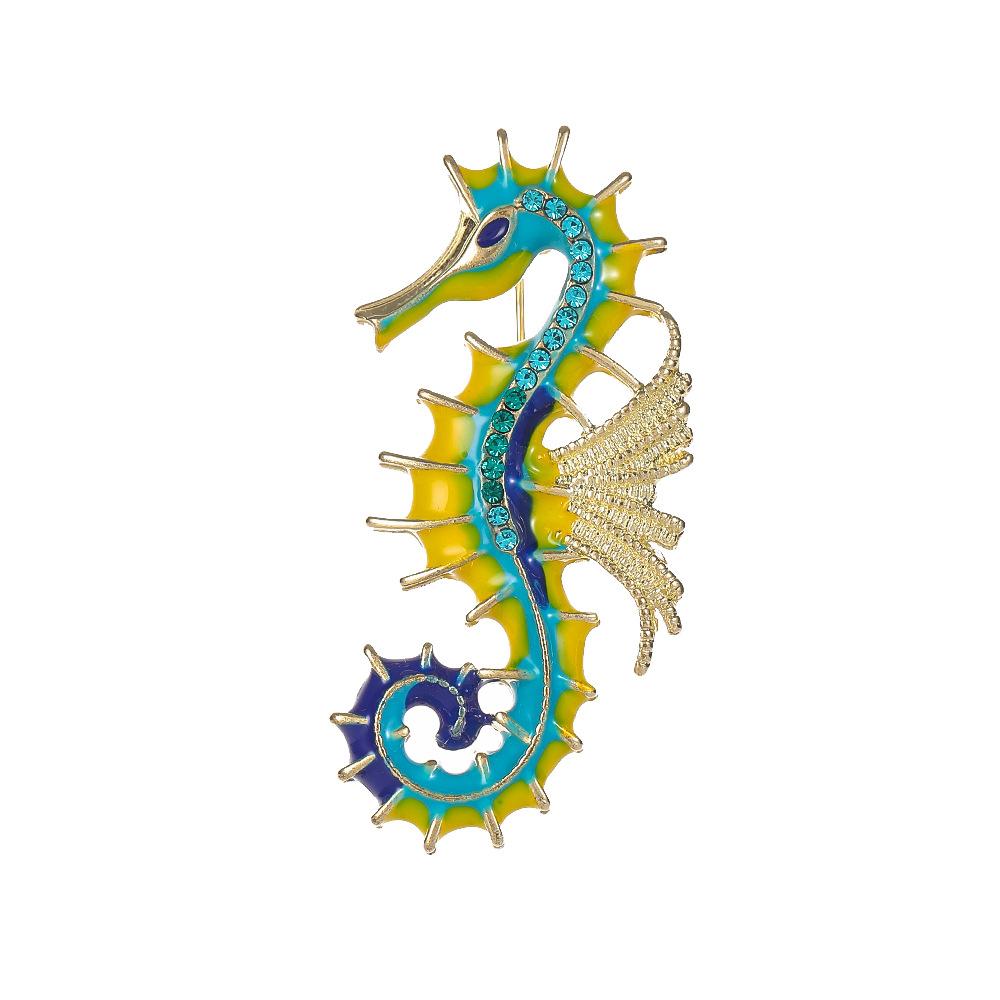 Retro Glazed Seahorse Brooch Painted Dripping Oil Animal Pin Women's Fashion