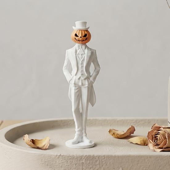 Horror Retro Desktop Decor Pumpkin Gentleman Figurine, Halloween Head Man Statue, Spooky Figurine 3D Printed Ornament for Shelf Mantel Tabletop Statue