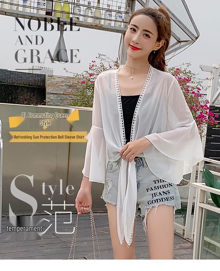 Women's Chiffon Sun Protection Cardigan - Loose, Versatile, Bell Sleeve, Trendy Outerwear