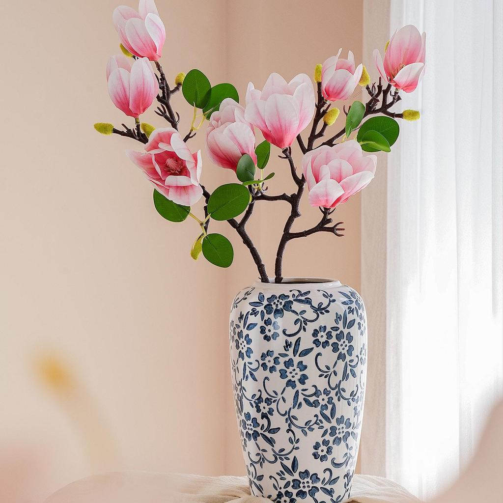 Chinese Magnolia Vase: High-Grade Blue & White Porcelain for Elegant Living Room Decor