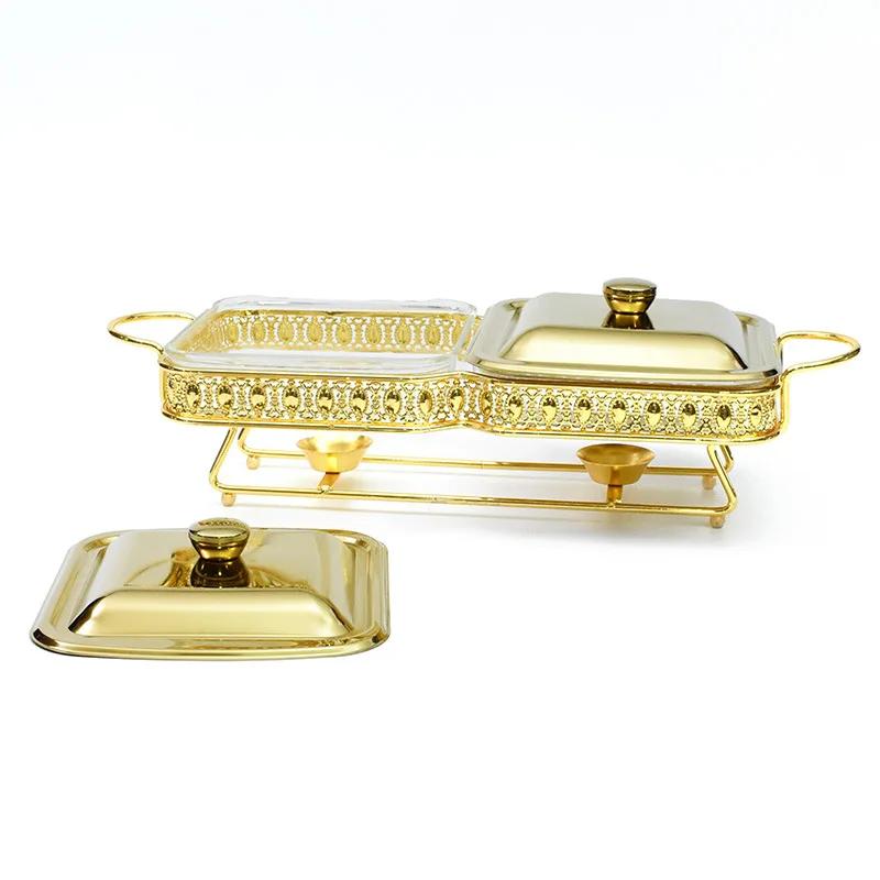 Rectangular Glass Alcohol Stove 1.8L Double-connected Food Heating Container Restaurant Daily Alcohol Pot