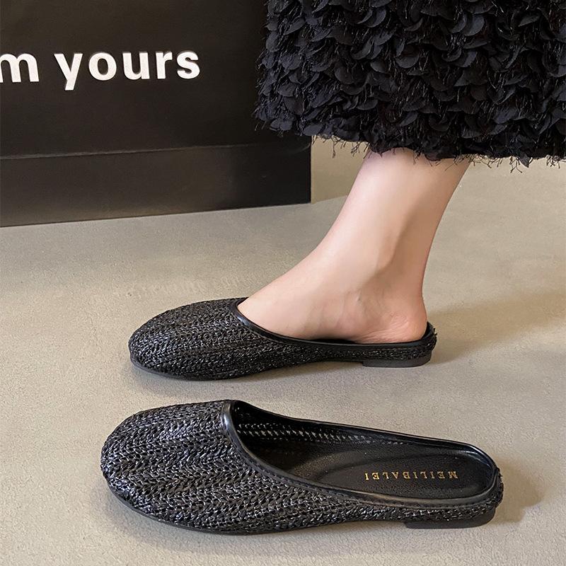 Breathable Woven Gentle Half Slippers Female Flat Bottom 2025 Spring and Summer Fairy with Skirt Retro Temperament Single Shoes