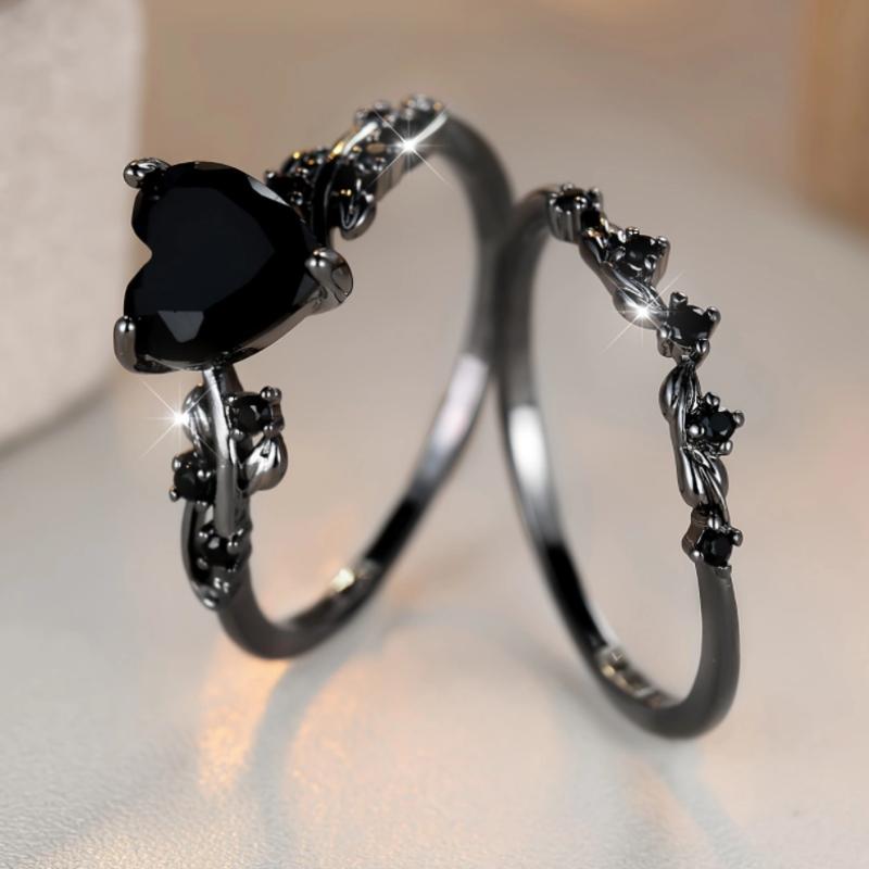 

Fashionable and Trendy Black Love Heart Double Layer Ring for Women Gothic Holiday Party Accessories Zircon Gifts 8