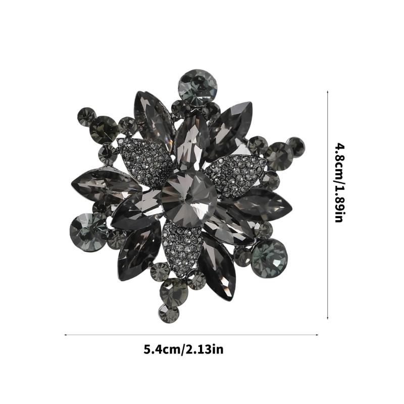 Crystals Flower Brooch For Women Elegant Party Wedding Accessories Portable Alloy Jewelry With Secure Clasp
