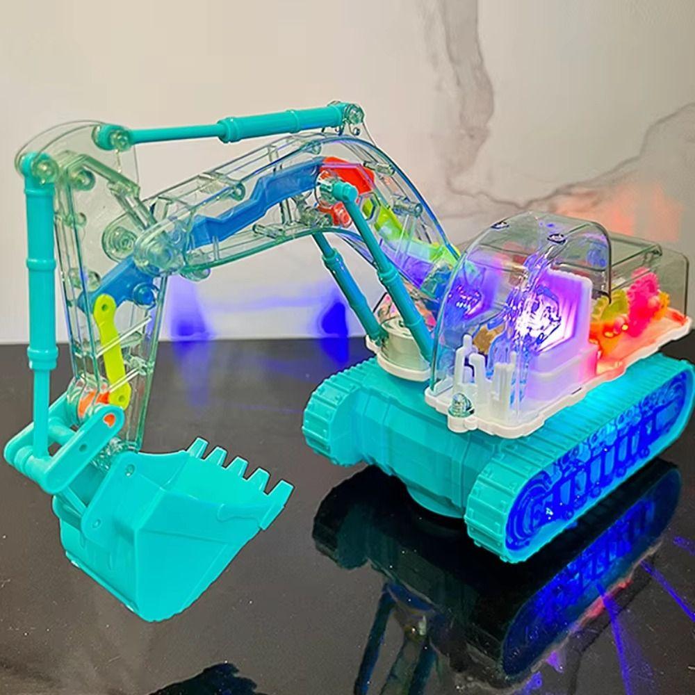 LED Mechanical Gear Excavator Toy Electric Light Up Excavator Toy  Children Gift