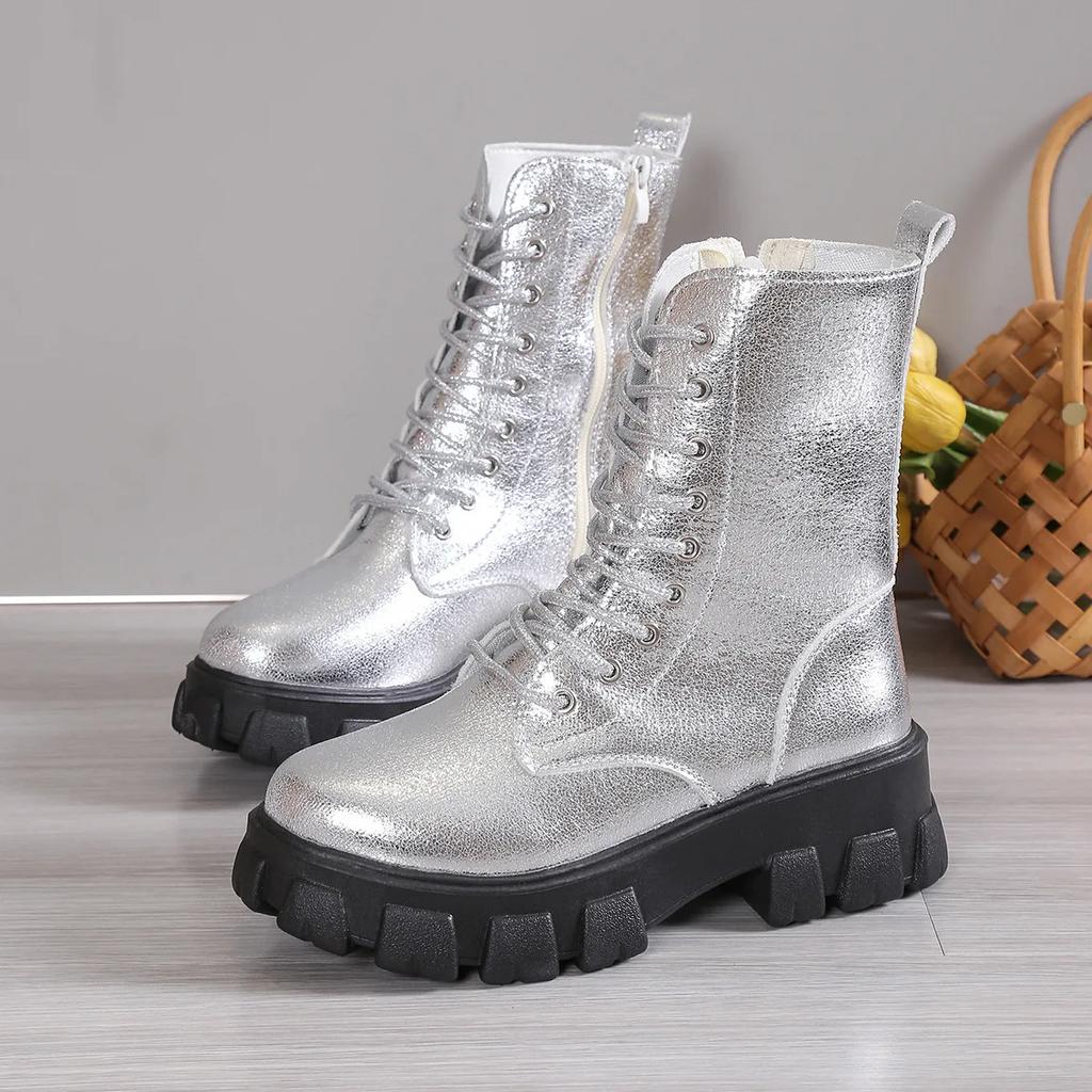 2024 New Retro Women Platform Ankle Boots Female's Round Toe Lace Up Fashion Chunky Shoes Punk Short Boots Botas De Mujer