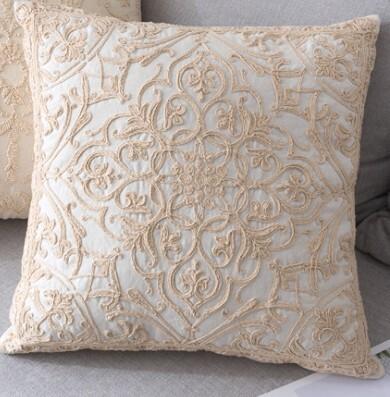 Funda de Cojín Bordada con Hilo de Cuerda Euro Beige Decoración del Hogar Lino Algodón Estilo Boho Funda de Cojín Étnica 50x50cm Cojín