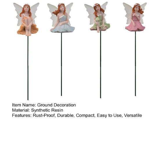4 Pcs Fairy Garden Stake, Outdoor Resin Angel Figurine with Delicate Wings & Colorful Dress, Rust-Proof Metal Stake for Plant Pots,