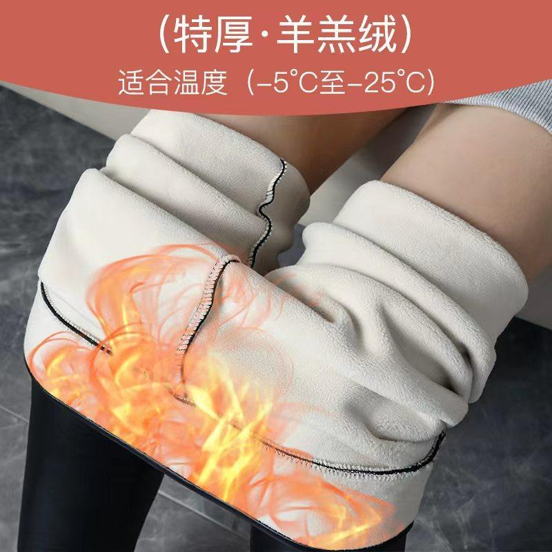Fleece thickened extended leather pants women's matte 2026 new autumn and winter lamb wool high-waisted bottomed outer wear tight trousers