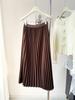 Korean Style Pleated A-Line Skirt for Women, High Waist, Slimming, Plus Size, Medium Long, Apricot - Autumn/Winter.