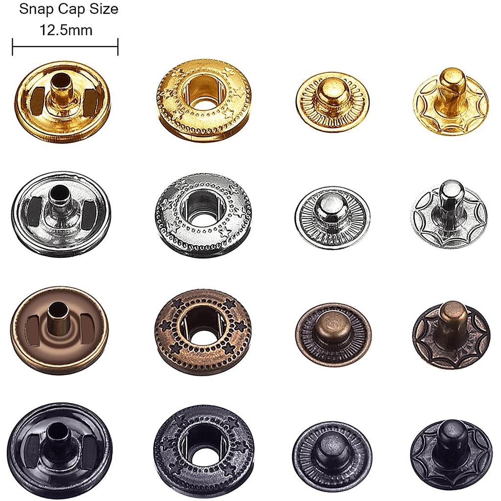 100 sad 12,5 mm / 0,49 palce Cvakací knoflíky Sada druků se 4 ks nástroje na upevnění