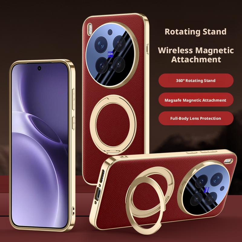 For Vivo X300s & Vivo X300 Ultra Case Delicated Leather Built-in Magnet 360° Rotation Stand Plated Screen Protecto Cover