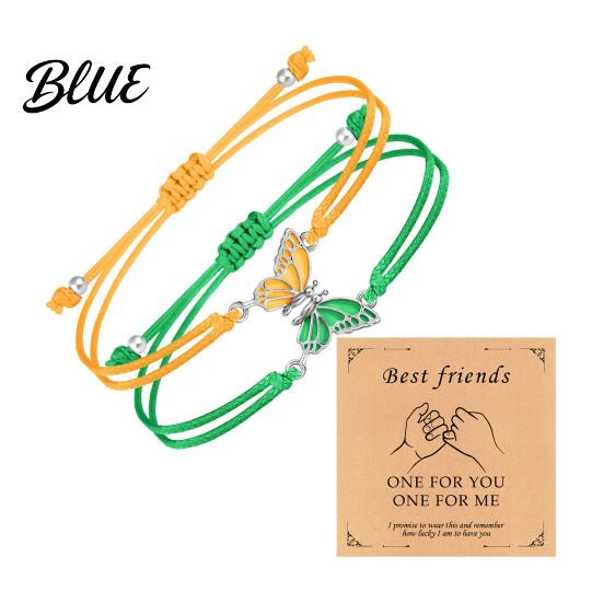 Durable Wax Cord Bracelet 2Pcs/Set Couple Adjustable Rope Butterflies Pendant