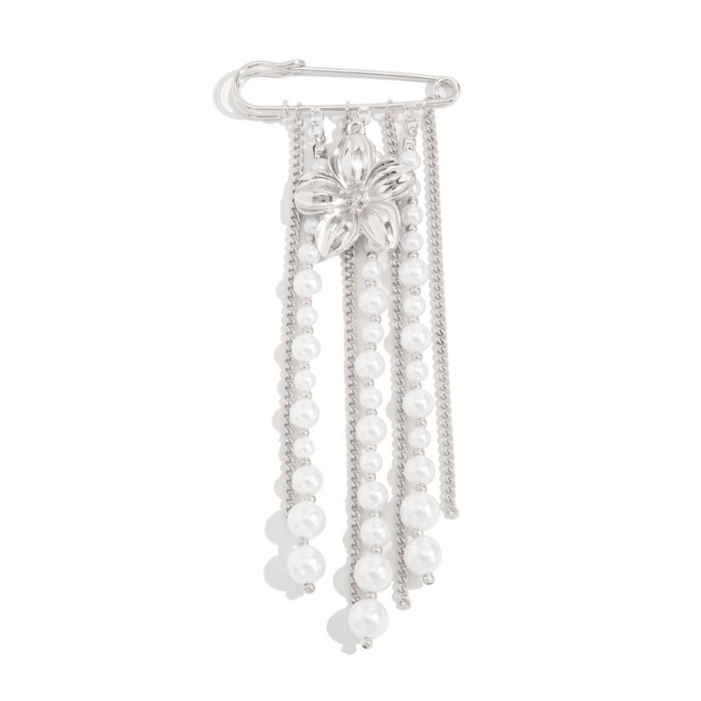 Flower Long Tassel Brooch Pearl Waist Cinching Fixed Pin Exquisite Multi-layer Chains Pin Women
