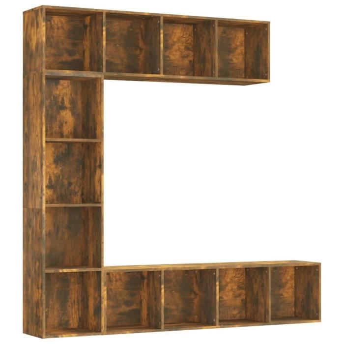 3152713 vidaXL 3-piece Bookcase-TV Unit Set Smoked Oak 180x30x180 Cm