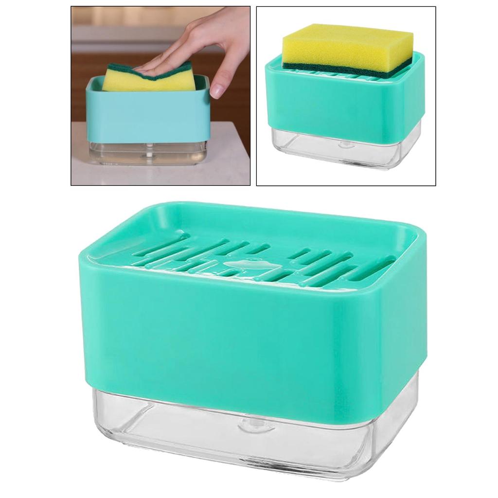 Kitchen Soap Dispenser with Drainage Sponge Holder Instant Refill - Cyan