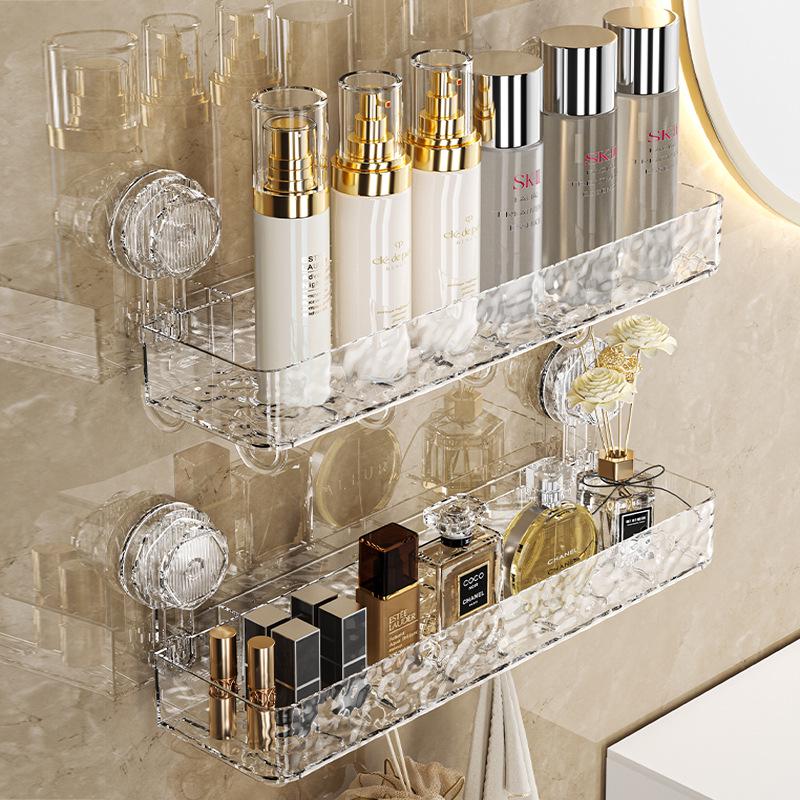 Wall-Mounted Punch-Free Corrugated Suction Cup Storage Rack for Bathroom Sink and Bath Supplies