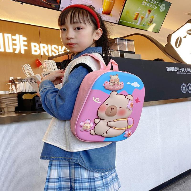 1 Piece Hard Shell Waterproof Students Schoolbag Cute 12 Inch Capybara Backpack Cartoon Kapibala School Bag For Kindergarten
