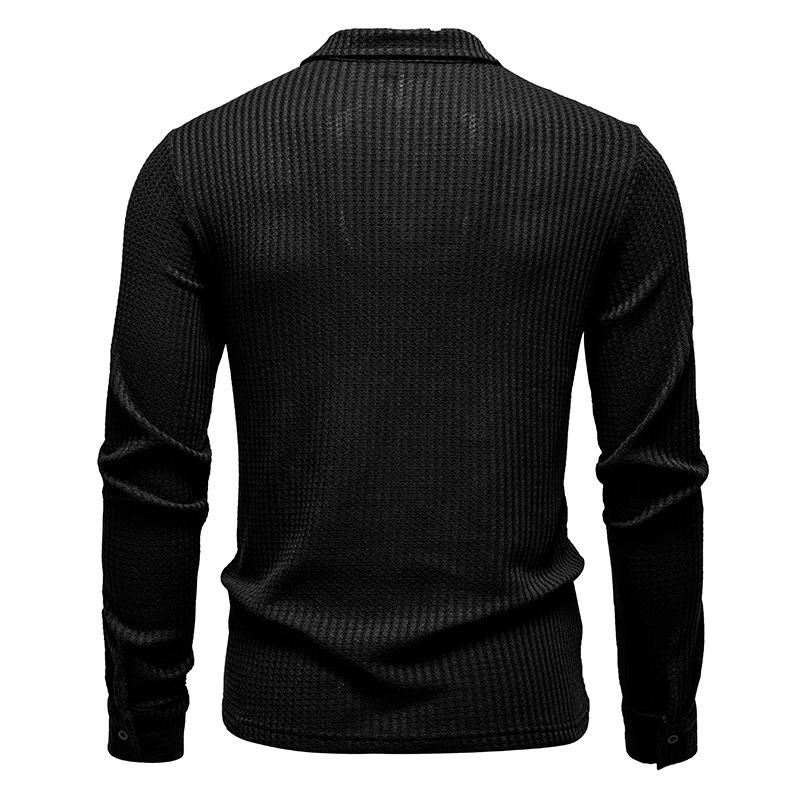 Men's Long Sleeve Polo Shirt Casual Textured Top for Men Spring Autumn Fashion Multi-Color Button-Down Collar Male Blouse