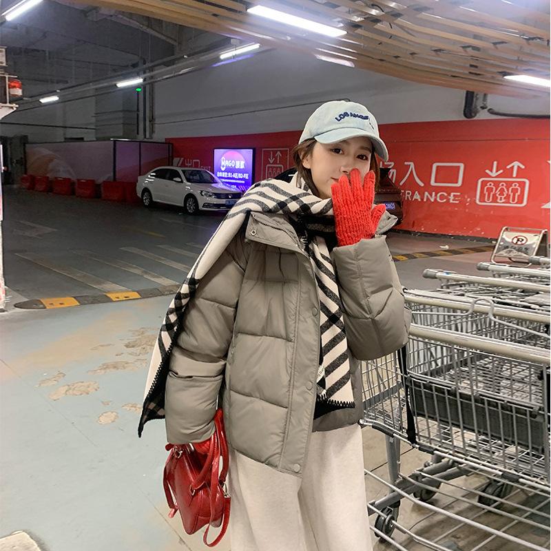 Splicing plaid hooded jacket women's new winter casual loose warm bread clothes thickened cotton clothes