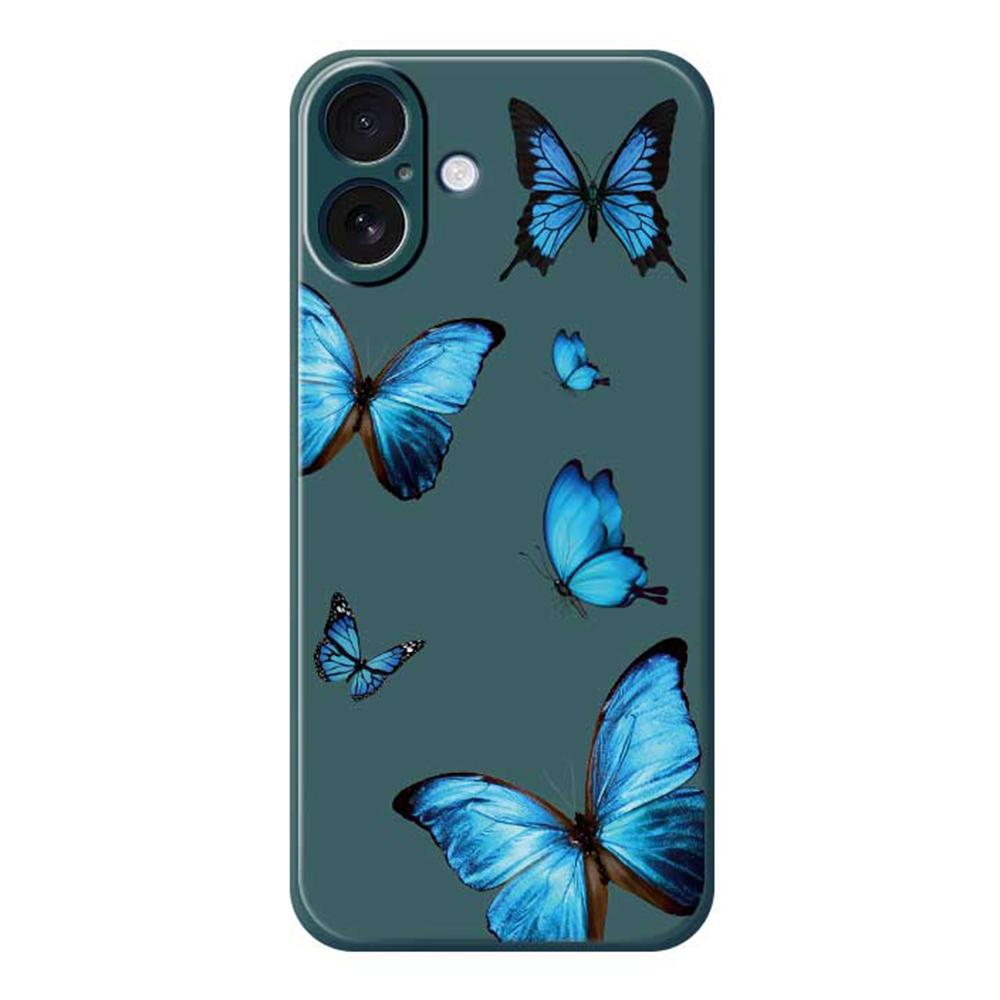 For iPhone 17 Case Blue Butterflies Pattern Printing Straight Edge TPU Phone Back Cover