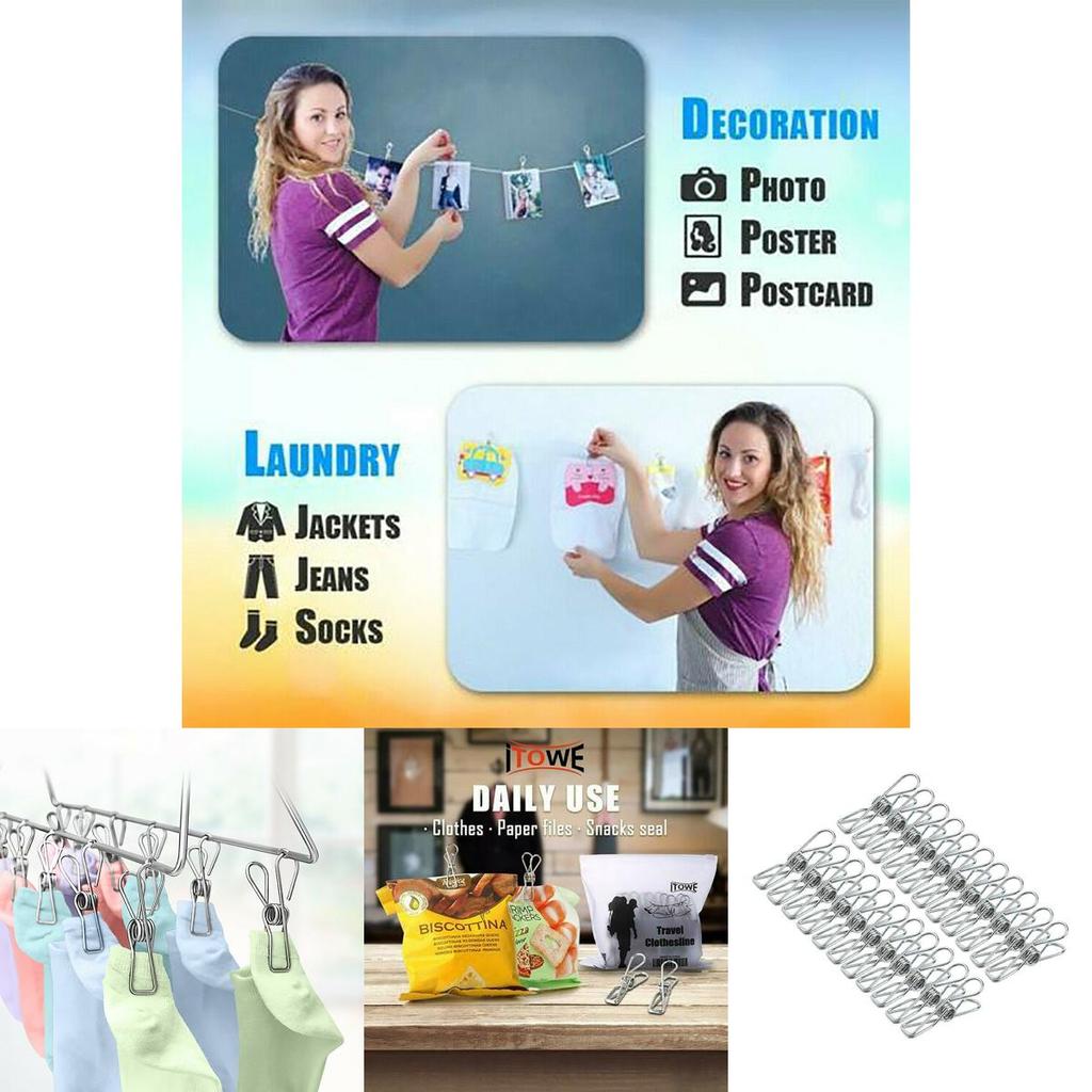 Pinze da bucato compatte ed eleganti in acciaio inossidabile da 20x per uso domestico e in ufficio multiuso