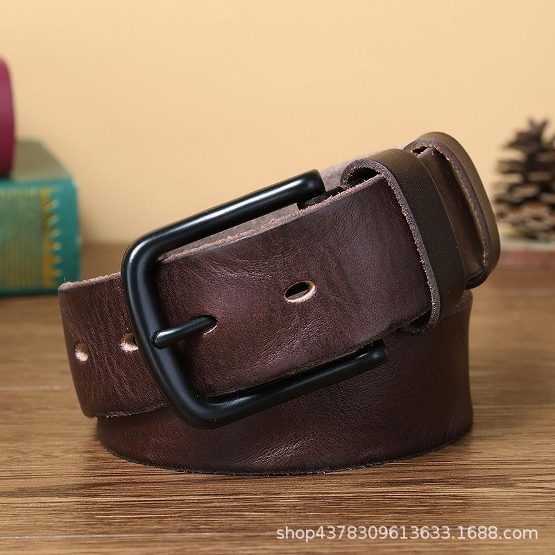 Men's Leather Belt First Layer Pure Cattlehide Leather Pin Buckle Retro Simple Versatile Korean Style Youth Pants Belt