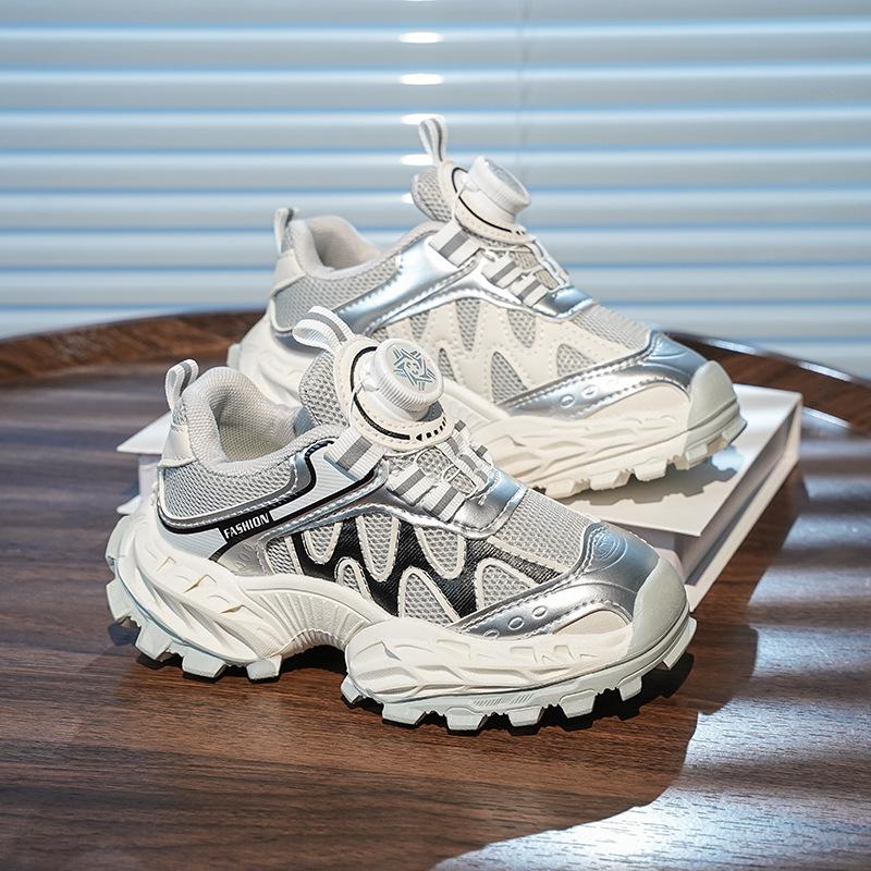 Children's sports dad shoes girls rotating button mesh casual shoes 2025 autumn new boys running shoes tide