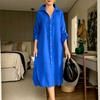 2026 Spring New Women's Fashion European & American Foreign Trade Fashionable Elegant Loose Solid Color Lapel Single-Breasted Dress