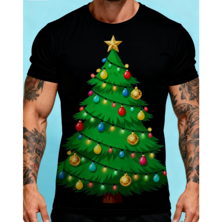 Weihnachtsbaum Herren Casual 3D Druck Locker Rundhals Kurzarm T-Shirt Top
