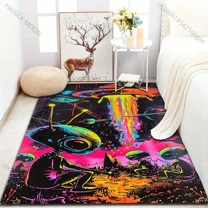 1PC Aliens and UFO Printed Carpet for Bedroom Living Room Bedside Sofa Floor Mat Modern Home Decor Area Rug Machine Wash