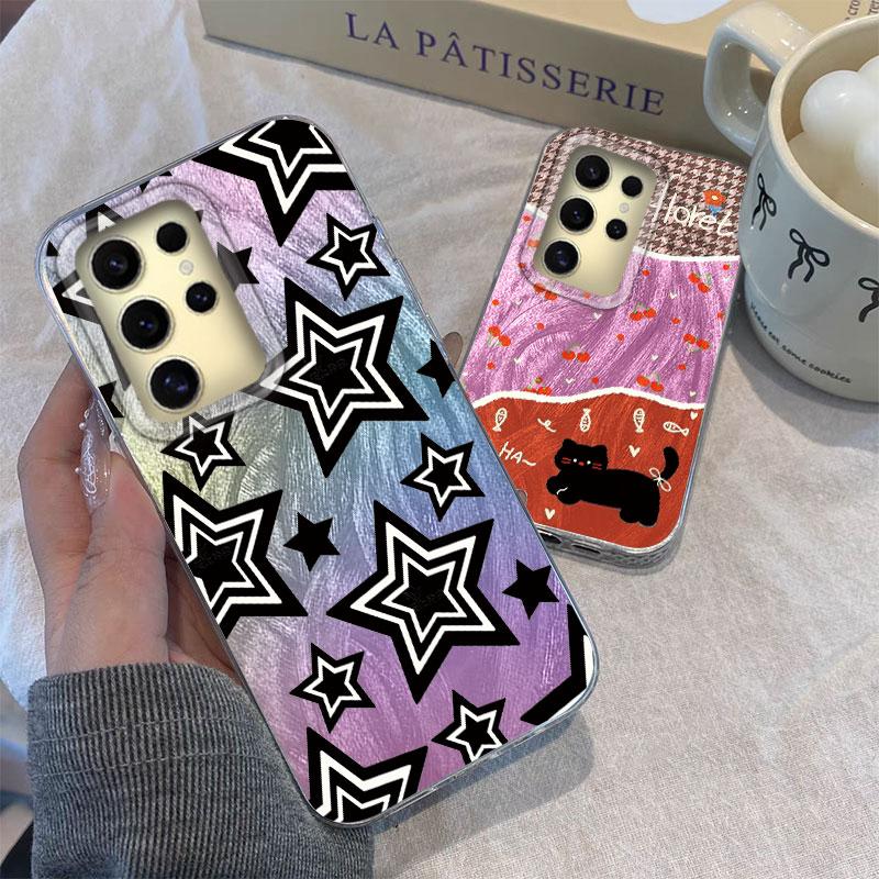 For Samsung Galaxy A56 A16 A15 A25 A55 A35 A26 A36 S24 Plus S25 Ultra Phone Case Gradient Color Pink Butterfly Women Girls Cover