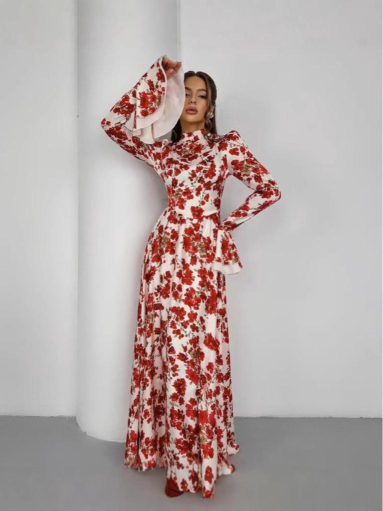 Spring Floral Print French Slimming Tie-Up Dress