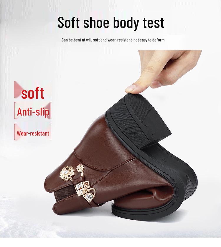 Dámské bavlněné kotníkové boty: Měkká kůže, nízký podpatek, plus samet na podzim a zimu 2021