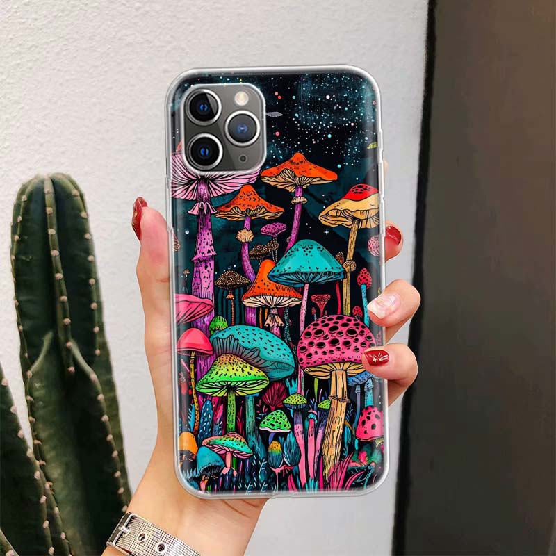 Colorful Mushroom For iPhone 17 Air 16 15 14 Plus 13 Mini 12 11 Pro Max Phone Case 16E 7 Print 8 SE Fundas Cover Soft Coque 16 1