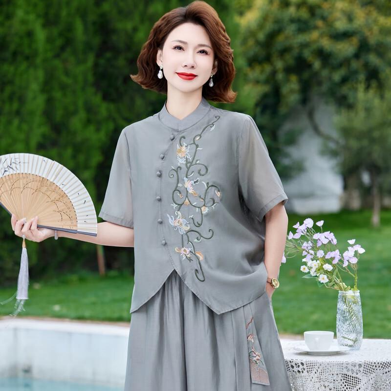 Hongdou 2025 Summer T-Shirt & Shorts Set for Middle-Aged Women
