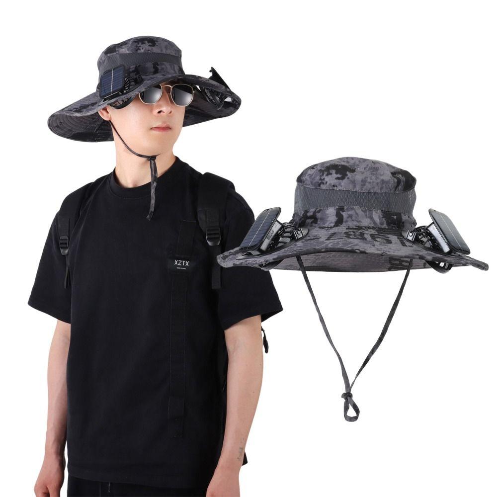 Breathable Outdoor Wide Brim Sun Hat UPF 50+ Wide Brim Solar Fan Hat  for Men Women