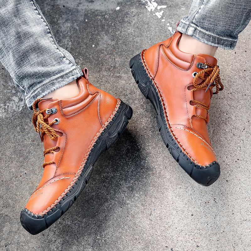 Autumn High-Top Men's Shoes Casual Leather Shoes Leather plus Size Breathable Non-Slip Outdoor Sports Climbing Shoes