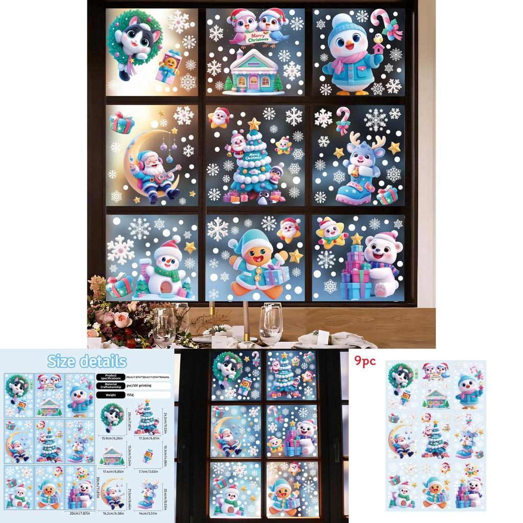 Christmas Snowflake Snowman Window Clings With Static Electricity For Holiday Decor