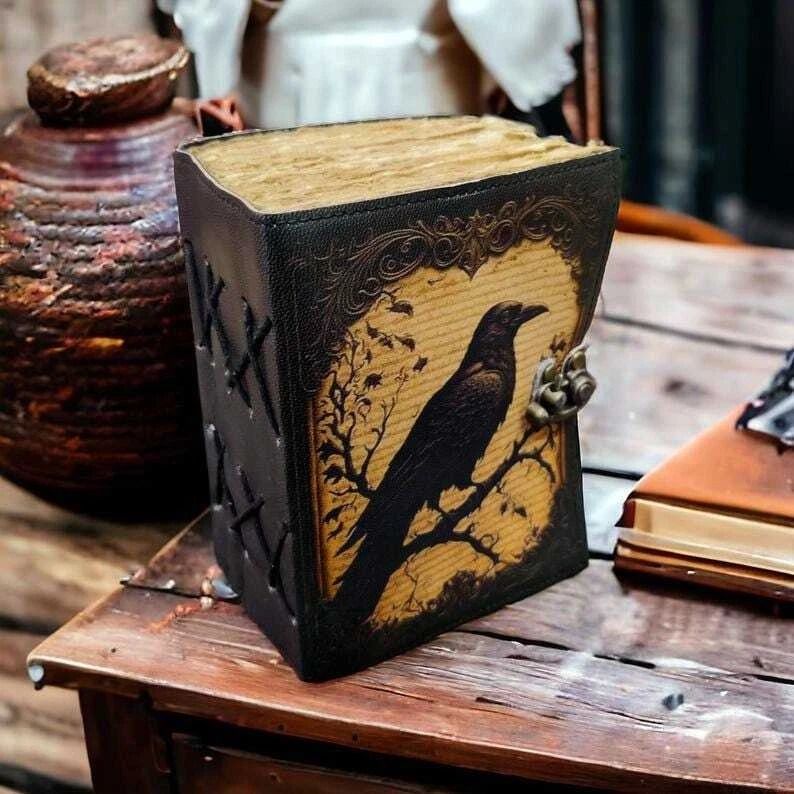 Large grimoire vintage leather journal raven leather journal notebook journal