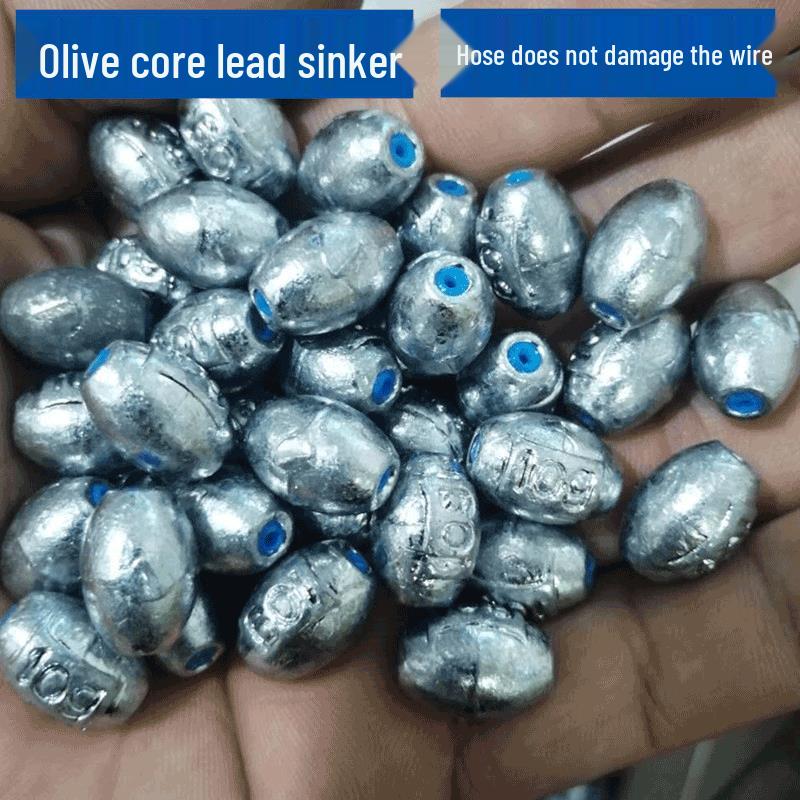 Olive-Shaped Anti-Snag Fishing Lead Sinker with Through-Hole for Long Cast Rods.